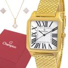 Relógio Champion Feminino Dourado Original 1 ano de garantia com colar e brincos