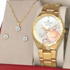 Relógio Champion Feminino Dourado Ouro Prova d'água com 1 ano de garantia e colar e brincos
