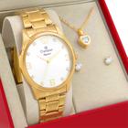 Relógio Champion Feminino Dourado Prova d'água com 1 ano de garantia com colar e brincos
