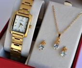 Relogio champion feminino dourado quadrado pequeno ch25187h + kit semi joia