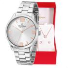 Relógio Champion Feminino Prata Prova DAgua + Kit de Brincos e Colar Garantia De Um Ano CN29893Q