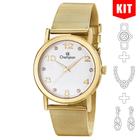 Relógio CHAMPION KIT feminino branco dourado strass CN29034W