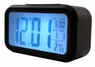 Relógio De Mesa Digital Preto com Despertador e Sensor de Temperatura Top