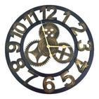 Relógio De Parede 3D Industrial Preto Dourado Europeu 50Cm