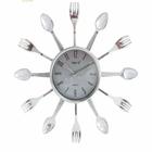 Relogio de parede cromado talheres decorativo para casa cozinha luxo prata - Tempo Real