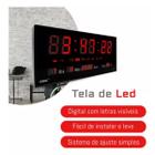 Relógio de Parede Digital Led Com Calendário Temperatura e Despertador Lelong