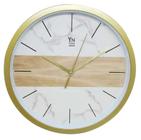 Relógio de Parede em Plástico/Vidro Dourado e Mármore Branco 4,1x30,5x30,5cm - Yn Clock
