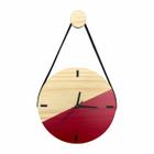 Relógio de Parede Escandinavo em Madeira Vermelho com Alça + Pendurador