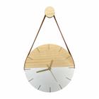 Relógio de Parede Minimalista Branco e Dourado com Alça Caramelo + Pendurador