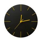 Relógio de Parede Minimalista Preto Fosco com Ponteiros Amarelos 30cm