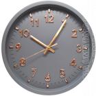 Relógio de Parede Redondo Decorativo Cinza e Rose 20cm Moderno Silencioso Sem Barulho Quartz para Decoração Cozinha Sala Quarto ou Escritório