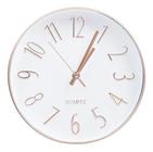 Relógio de Parede Redondo Decorativo Moderno Rose Gold e Branco 25cm Ponteiro Silencioso Quartz para Decoração de Cozinha Sala Casa ou Escritório