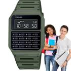 Relógio de Pulso Casio Digital Masculino Feminino Unissex Quardrado Retro Vintage Calculadora Casual Verde CA-53WF-3BDF