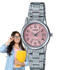 Relógio de Pulso Casio Feminino Analógico Quartz Estiloso Redondo Pequeno Aço Inox Resistente àgua Casual Prata LTP-V002D-4BUDF