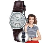 Relógio de Pulso Casio Feminino Classico Pulseira de Couro Analógico Casual Pequeno Prata LTP-V002L