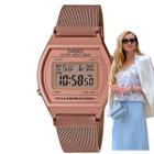 Relógio de Pulso Casio Feminino Pequeno Casual Quartz Prova Dágua 50 Metros Estiloso Digital Aço Inóx Revestido Ouro Rosa Metálico Rose Gold B640WMR-5ADF