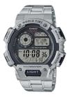 Relógio de Pulso Casio Masculino Digital Prata Redondo Cronômetro 5 Alarmes Hora Mundial AE-1400WHD-1AVDF