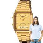 Relógio de Pulso Casio Masculino Feminino Quadrado Retro Vintage Analógico Digital Fashion Alarme Calendário Quartz Casual Dourado AQ-230GA-9DMQ