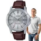 Relógio de Pulso Casio Masculino Redondo Pulseira Couro Prova Dagua 30 Metros Quartz Analógico Casual Prata MTP-V004L-7CUDF