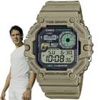 Relógio de Pulso Casio Masculino Tabua de Mares Dados Lunares Hora Mundial Gráfico de marés Dual Time 3 Alarmes Digital Caqui WS-1700H-5AVDF