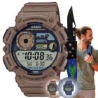 Relógio de Pulso Casio Masculino Tabua de Mares Fase da Lua Prova Dagua 100 Metros Esportivo Preto Azul Marrom Digital WS-1500H + Canivete