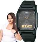 Relógio de Pulso Casio Unissex Feminino Masculino Vintage Anadigi Analógico Digital Leve Classico Resistente Água Quadrado Casual Preto AW-48HE-8AVDF