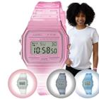 Relógio de Pulso Casio Vintage Feminino Digital Esportivo Leve Transparente Azul Rosa Cinza F-91WS - Casio Brasil