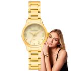 Relógio de Pulso Condor Feminino Pequeno Mini Redondo Quartz Analogico Prova Dágua Aço Inóx Casual Dourado COPC21J