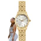 Relógio de Pulso Condor Feminino Pequeno Mini Redondo Quartz Analogico Prova Dágua Aço Inóx Casual Dourado COPC21J