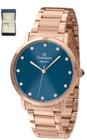 Relógio de Pulso Feminino Champion CN24435Y Elegance Rose Mostrador Azul com efeitos + Kit Colar e Par de Brincos