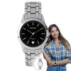 Relógio de Pulso Orient Analógico Aço Inóx Prova Dágua 5 ATM Original Pequeno Redondo Casual Prata MBSS1004A