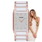 Relógio de Pulso Orient Cerâmica Feminino Analógico Quadrado Aço Inox Rose Gold LTSK0003 S1RB Dourado LTSK0001 P1KP