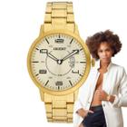 Relógio de Pulso Orient Feminino Prova Dágua 50 Metros Redondo Calendário Analógico Casual Dourado FGSS1198 C2KX