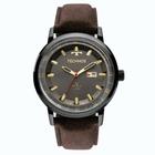Relógio de Puslo Golf Preto Pulseira de Couro Marrom Technos Masculino Calendario Classico 2115laq/2c