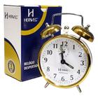 Relógio Despertador Mecânico Herweg Retrô Metal Dourado 2370