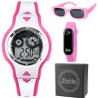 relogio digital + barbie rosa infantil + oculos sol + caixa alarme data silicone qualidade premium - Orizom