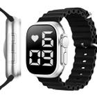 Relógio digital feminino led aço inox ultra silicone + caixa preto original prata garantia presente