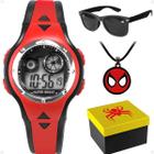 relogio digital infantil + colar caixa vermelho ajustavel heroi casual homem aranha preto social