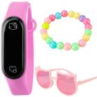 Relogio digital led rosa infantil + oculos sol qualidade premium original pulseira ajustavel