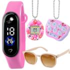 Relógio digital + oculos + bichinho virtual rosa resistente menina prova dagua qualidade premium