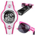 relogio digital rosa led infantil + oculos + case premium criança silicone adolescente menina esportivo rosa ajustavel