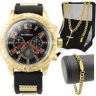 Relogio dourado masculino + pulseira analogico pulseira ajustavel religioso presente grumet preto