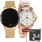 Relógio dourado silicone + relogio feminino aço inox rose casual ajustavel prensente rose social - Orizom