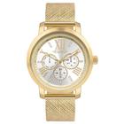 Relógio Euro Feminino Prateado Multifunção Mesh Dourado 43mm