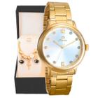 relógio feminino aço inox dourado + caixa + pulseira pandora casual presente qualidade premium moda