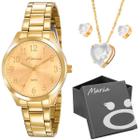 Relogio Feminino Aço Inox Dourado + Caixa Social Moda Strass - Orizom