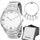 relogio feminino aço inox prata + pulseira + caixa edição limitada moda strass presente