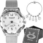 relogio feminino aço inox prova dagua + caixa + pulseira inoxidável silicone pandora presente moda