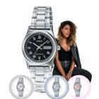 Relógio Feminino Casio Collection Classico Casual Pequeno Redondo Resistente Água Aço Inóx Calendário Analógico Casual Prata LTP-V006D