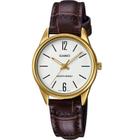 Relógio Feminino Casio Ltp-V005Gl 7Bu Dourado Couro Marrom